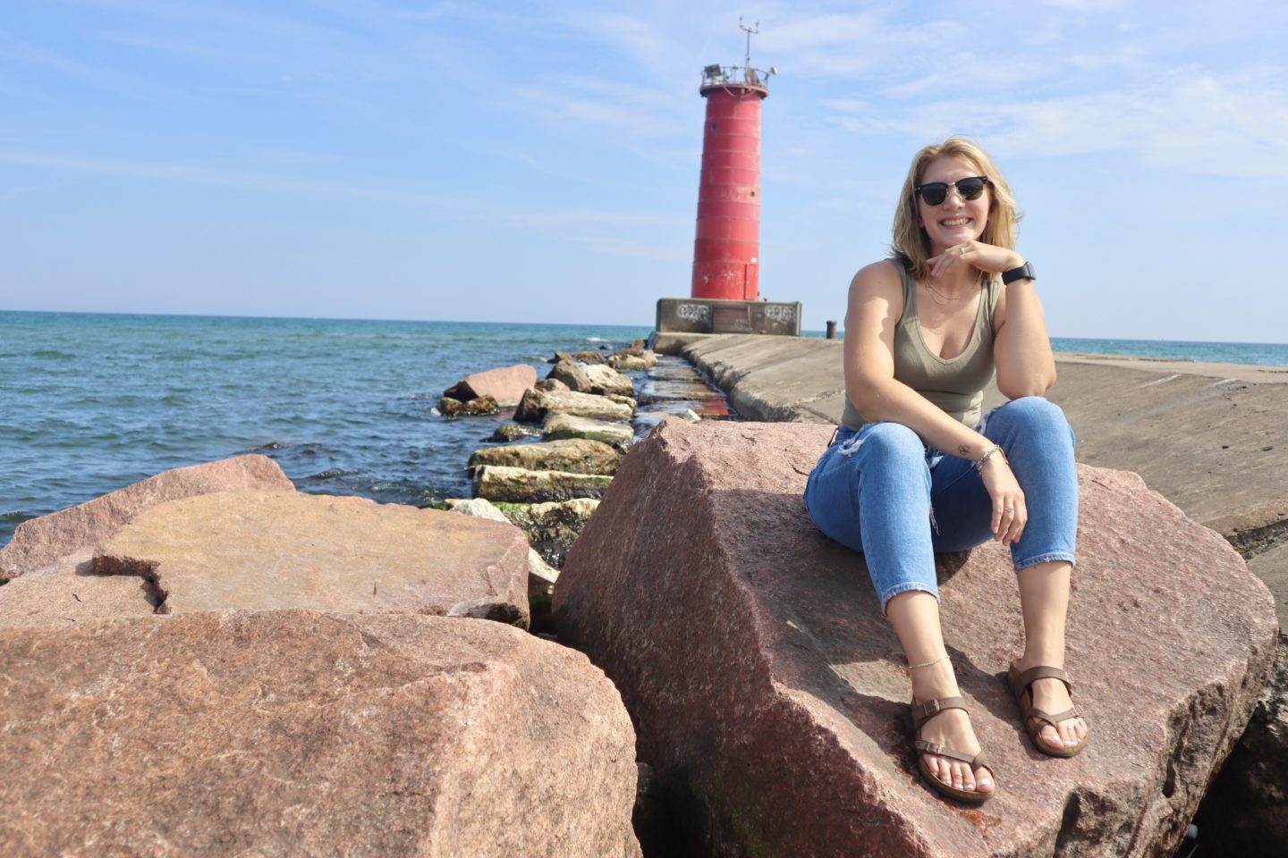 In front of Sheboygan's light house